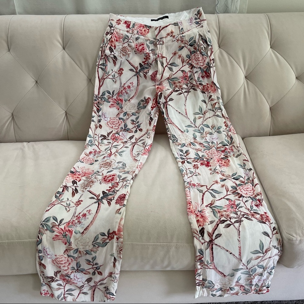 Zara Floral skinny leg tall wide/ straight  leg pants - S